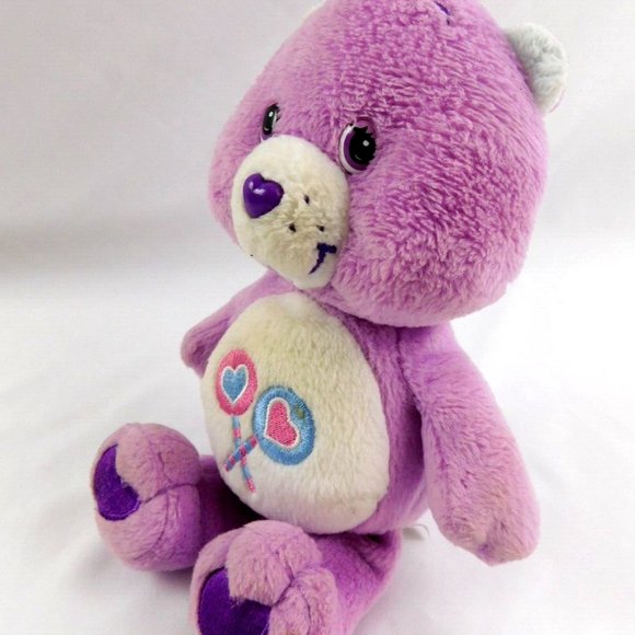 Vintage 2002 Care Bears Share Bear Plush Stuffed Animal 13" Purple Lollipops - Picture 2 of 5